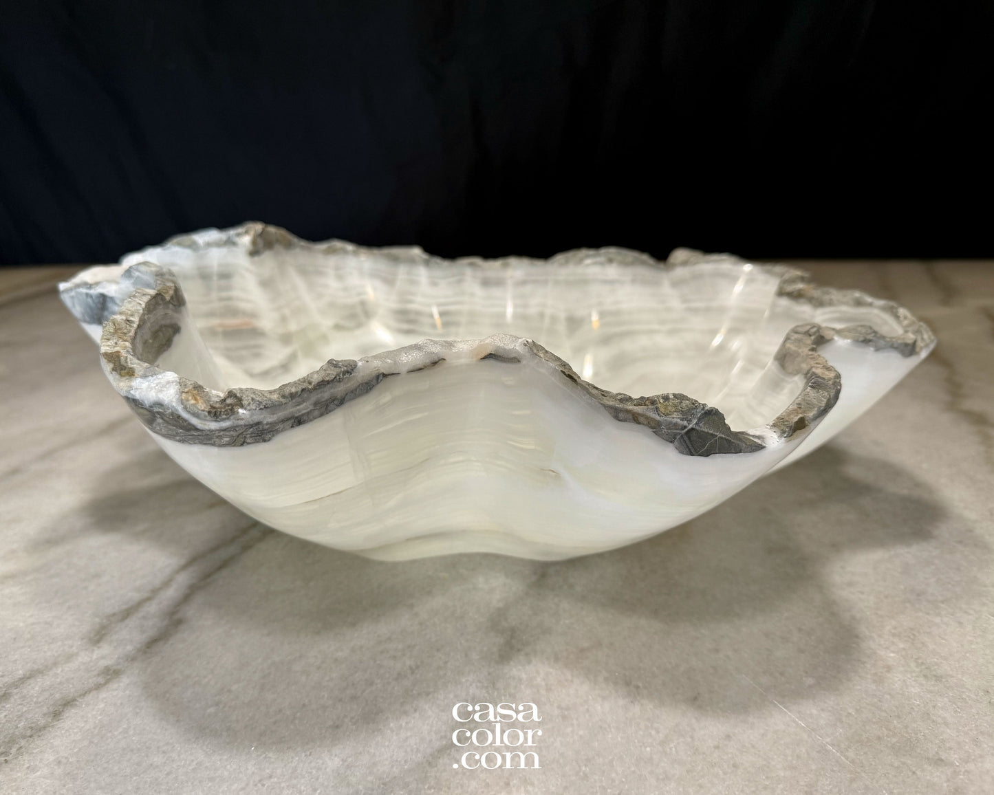 Translucent White Nacar Onyx Crystal Centerpiece Bowl 15"