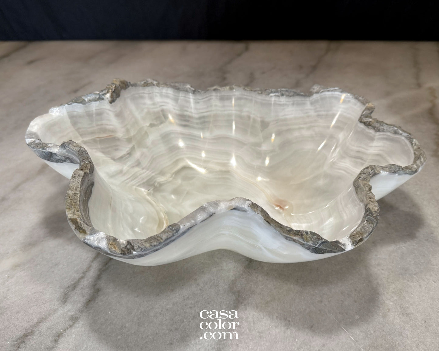 Translucent White Nacar Onyx Crystal Centerpiece Bowl 15"