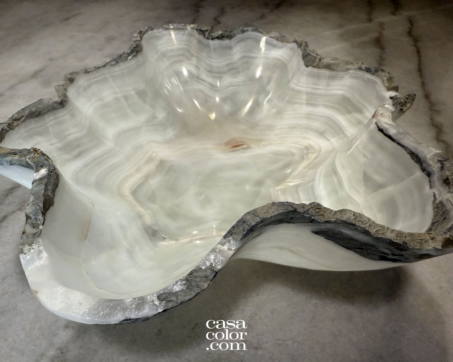 Translucent White Nacar Onyx Crystal Centerpiece Bowl 15"