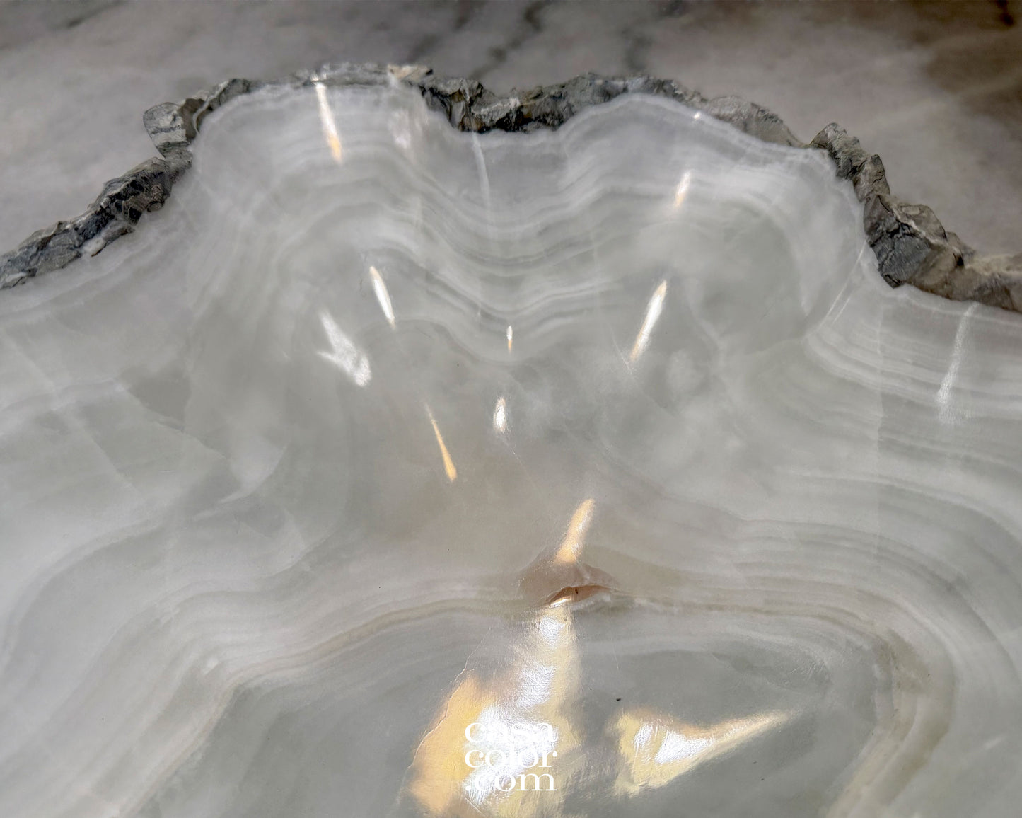 Translucent White Nacar Onyx Crystal Centerpiece Bowl 15"