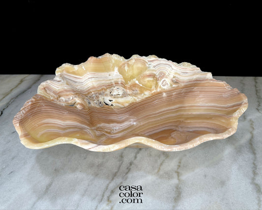 Elegant Beige and White Deep Onyx Bowl 21.5"