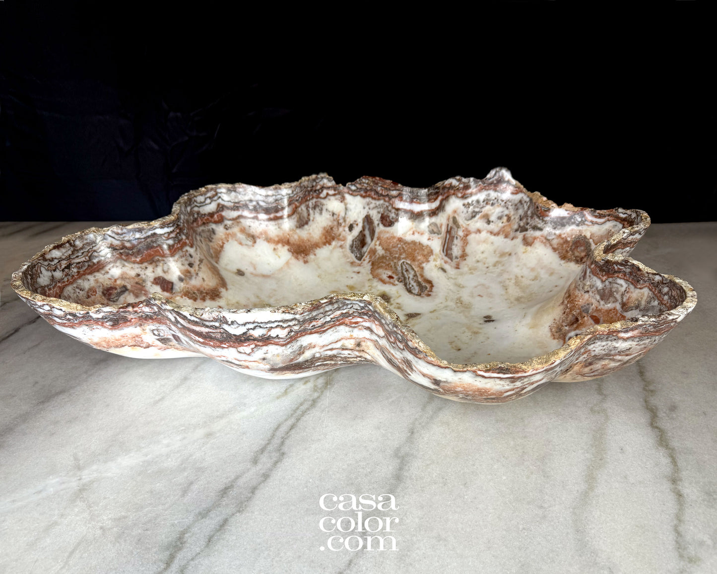 Huge White Onyx Bowl with Caramel Veins. Matte Surface