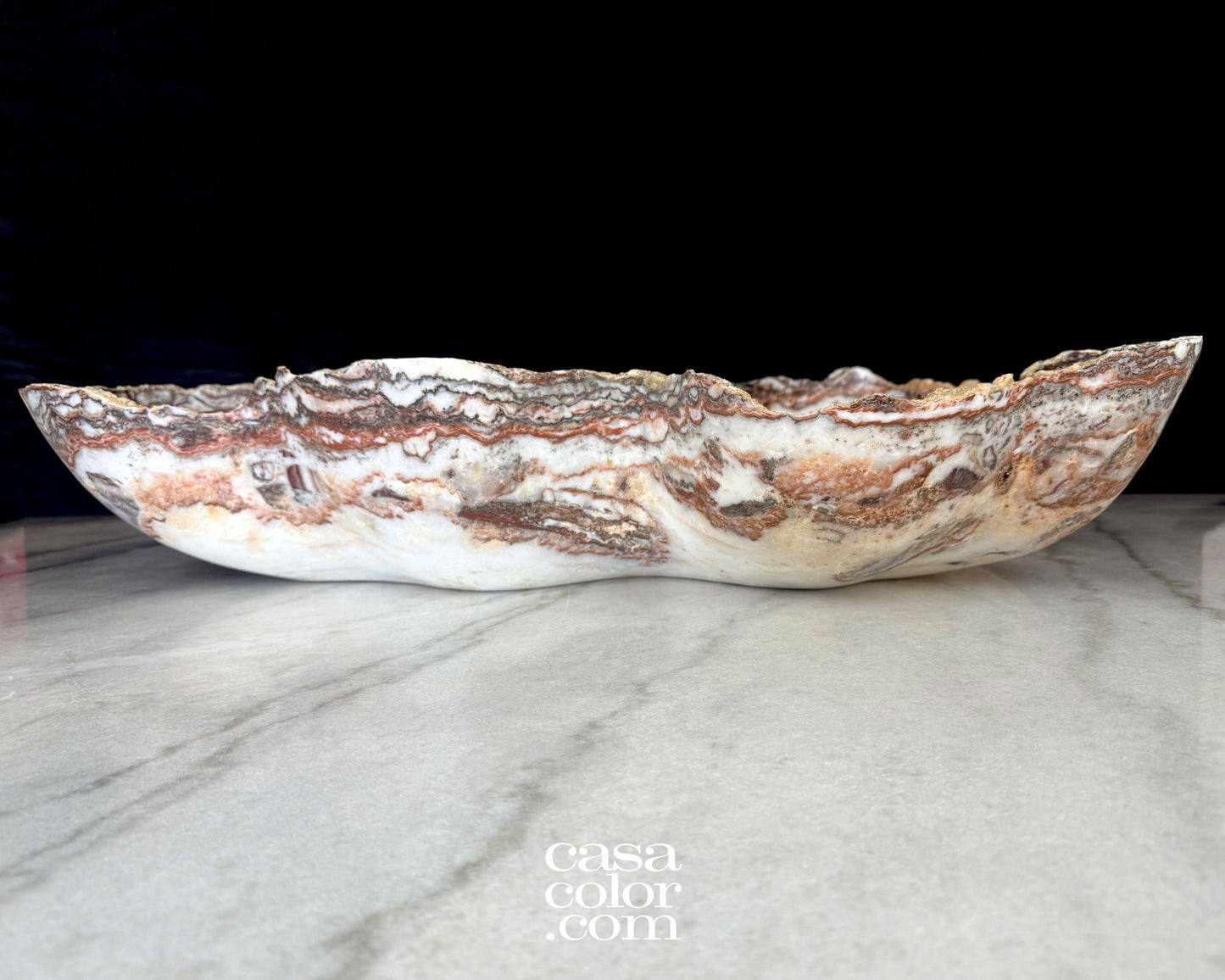 Huge White Onyx Bowl with Caramel Veins. Matte Surface