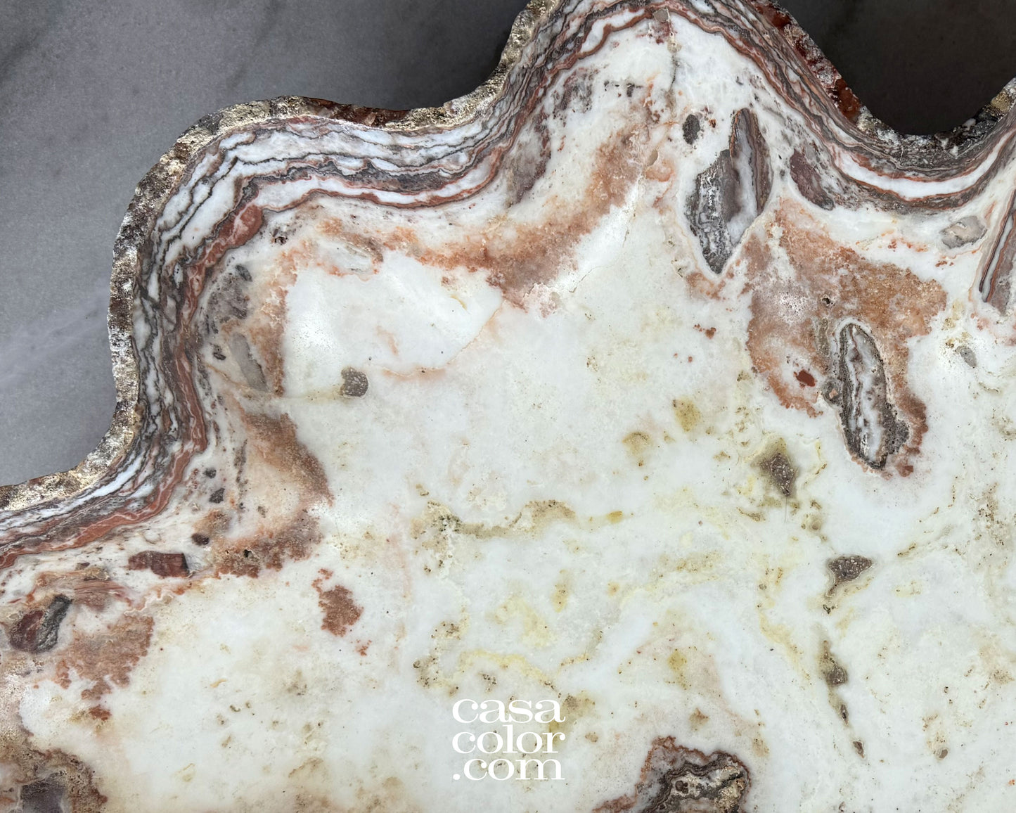 Huge White Onyx Bowl with Caramel Veins. Matte Surface