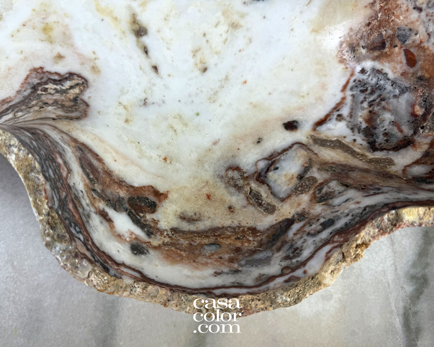 Huge White Onyx Bowl with Caramel Veins. Matte Surface