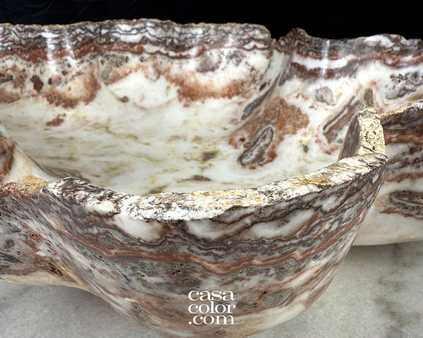 Huge White Onyx Bowl with Caramel Veins. Matte Surface