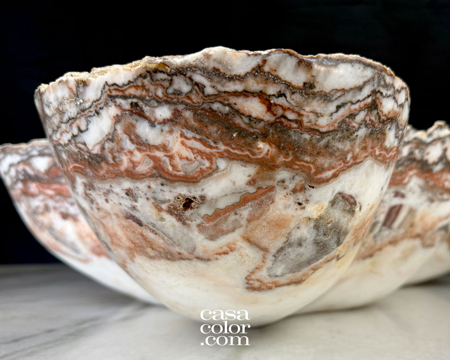 Huge White Onyx Bowl with Caramel Veins. Matte Surface
