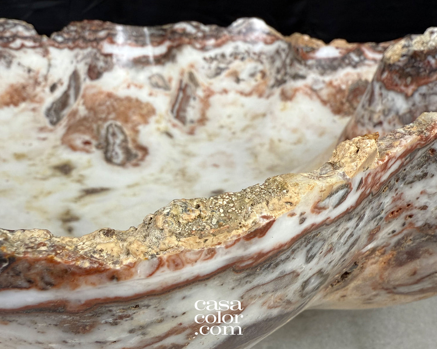 Huge White Onyx Bowl with Caramel Veins. Matte Surface