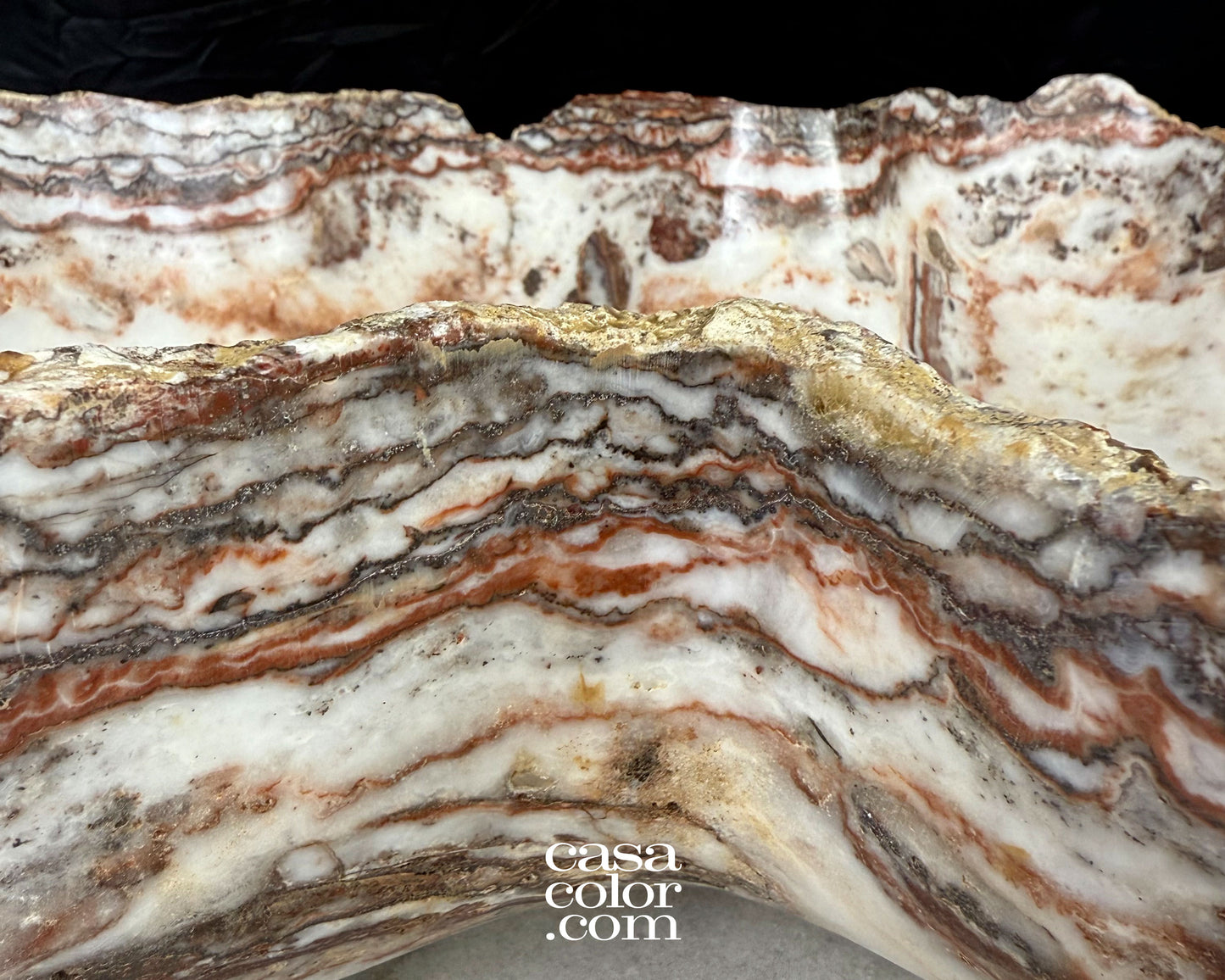 Huge White Onyx Bowl with Caramel Veins. Matte Surface
