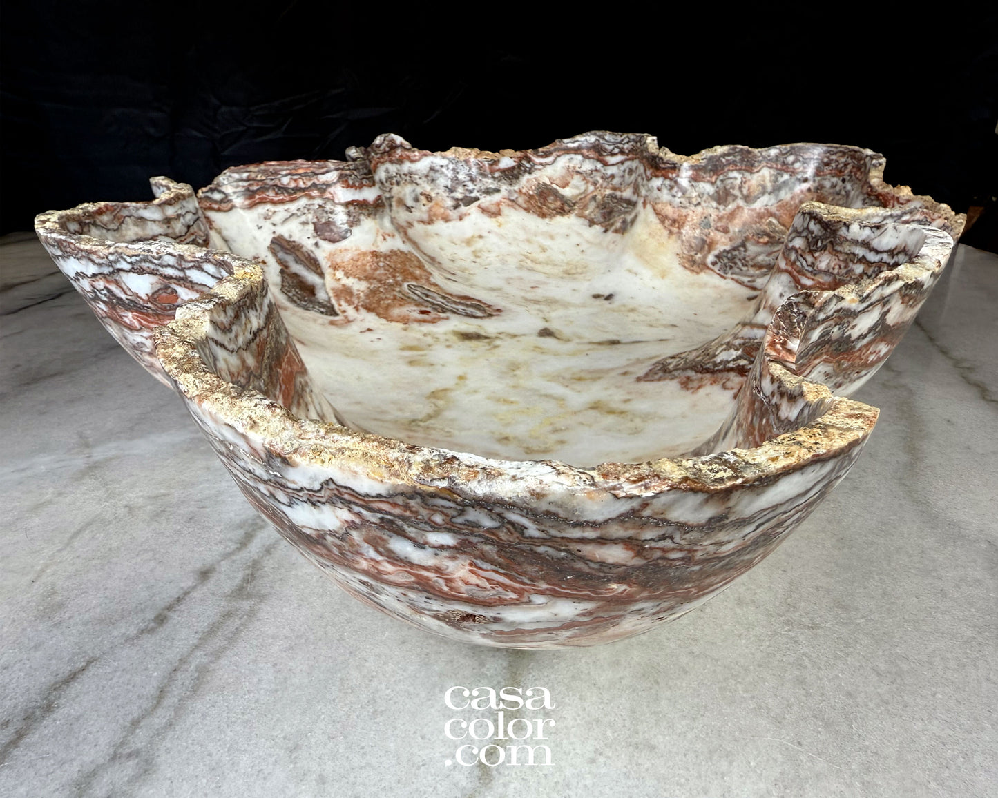 Huge White Onyx Bowl with Caramel Veins. Matte Surface