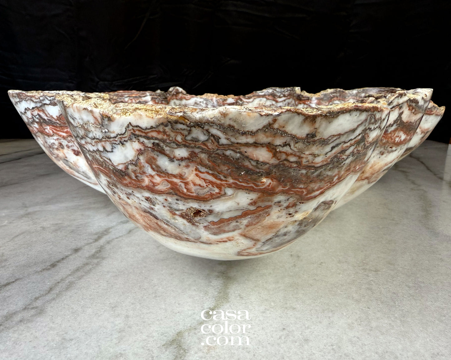Huge White Onyx Bowl with Caramel Veins. Matte Surface