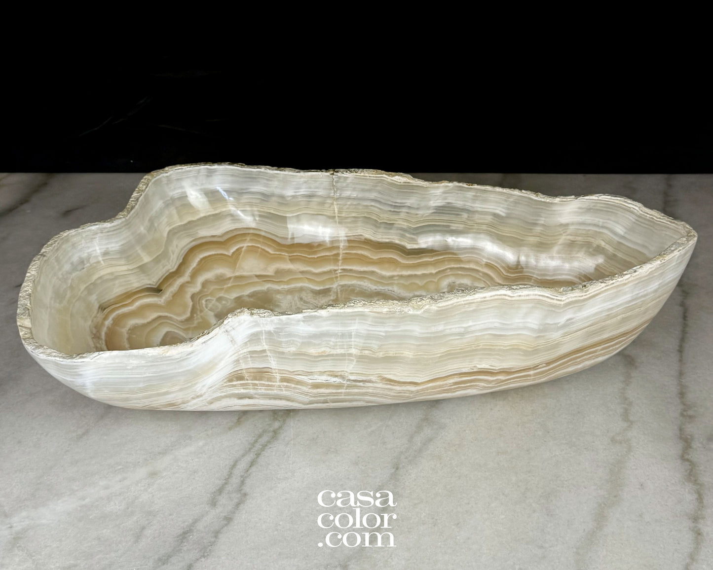Large White Onyx Nacar Bowl, One Carved Single Piece of Stone.