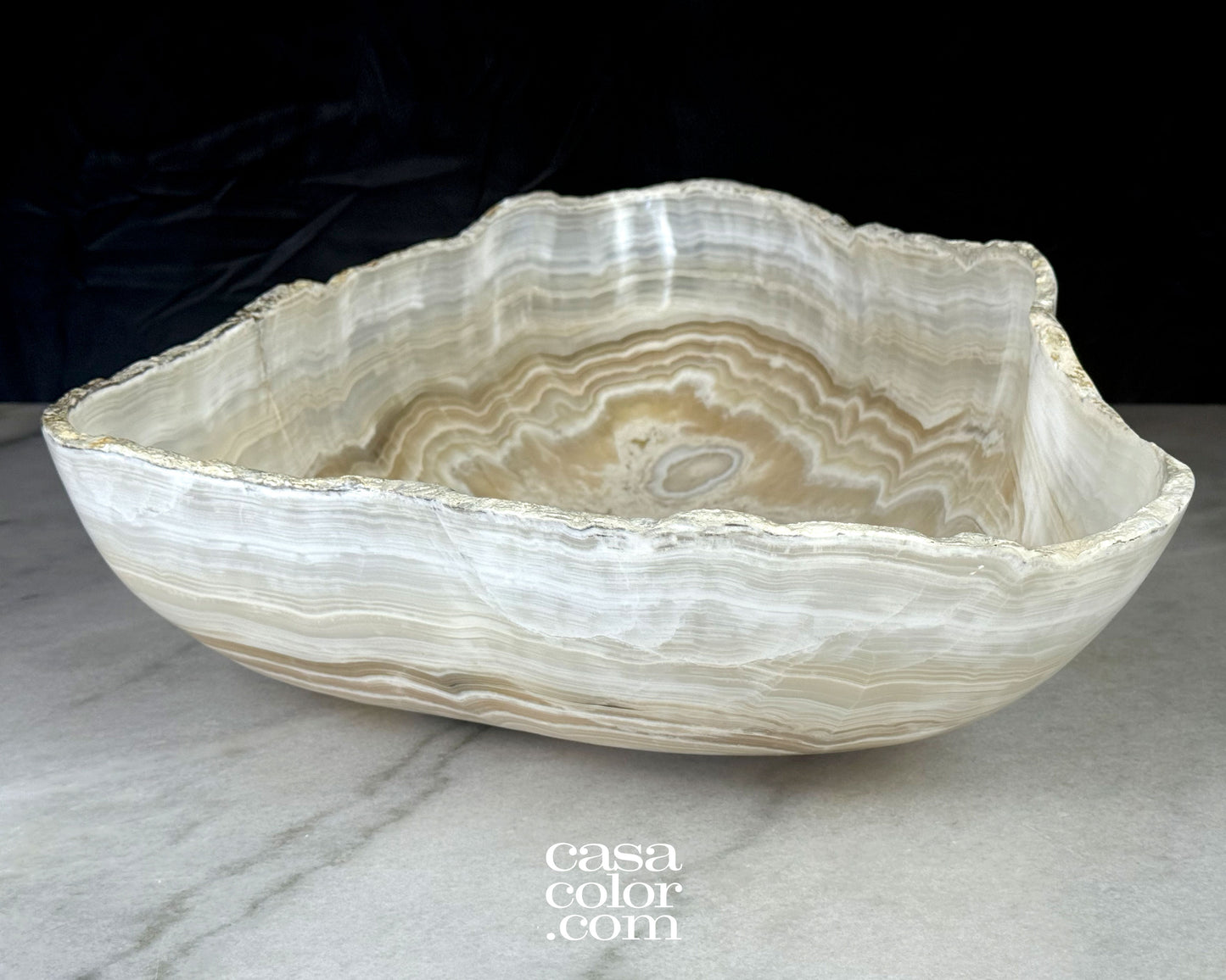 Large White Onyx Nacar Bowl, One Carved Single Piece of Stone.