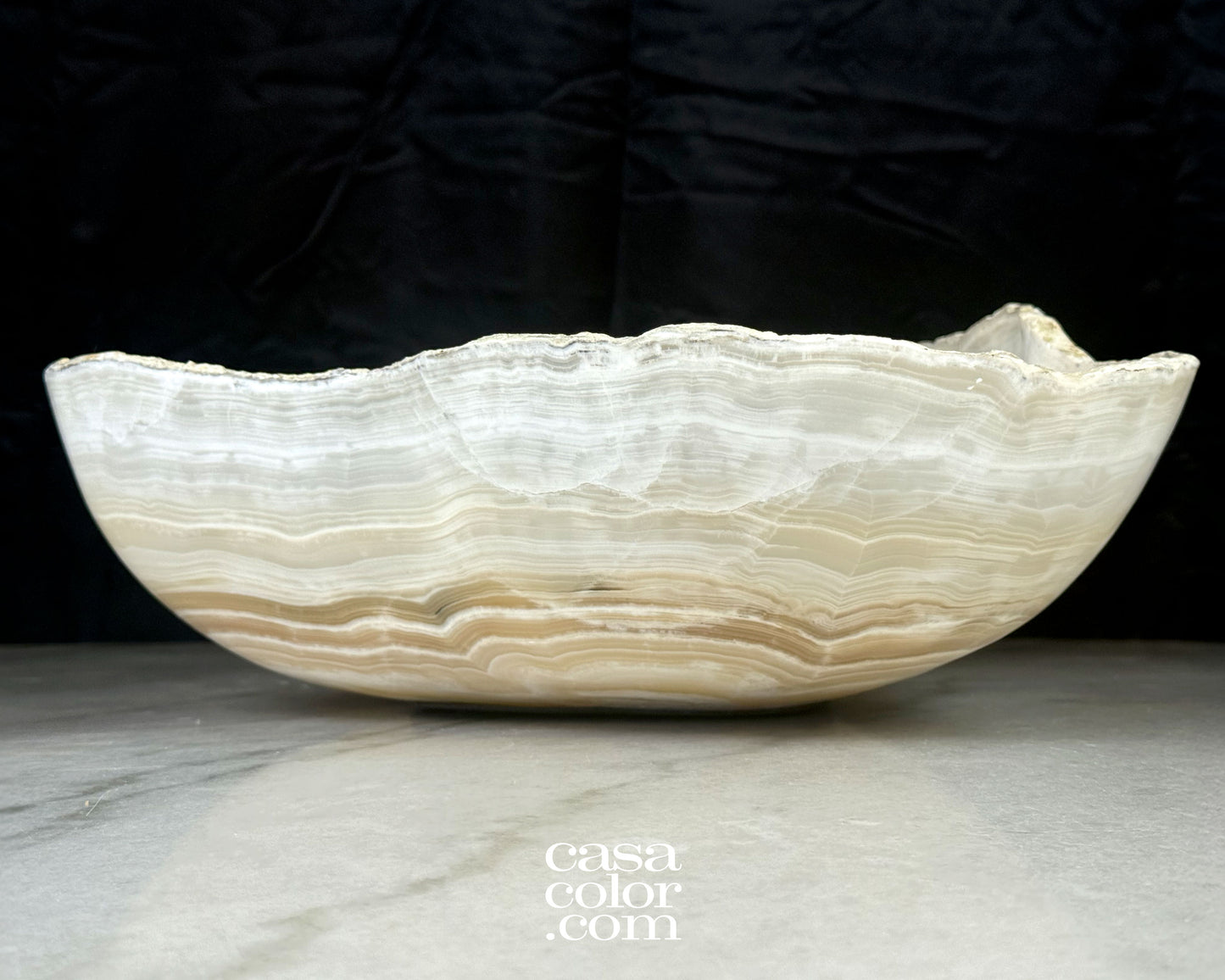 Large White Onyx Nacar Bowl, One Carved Single Piece of Stone.