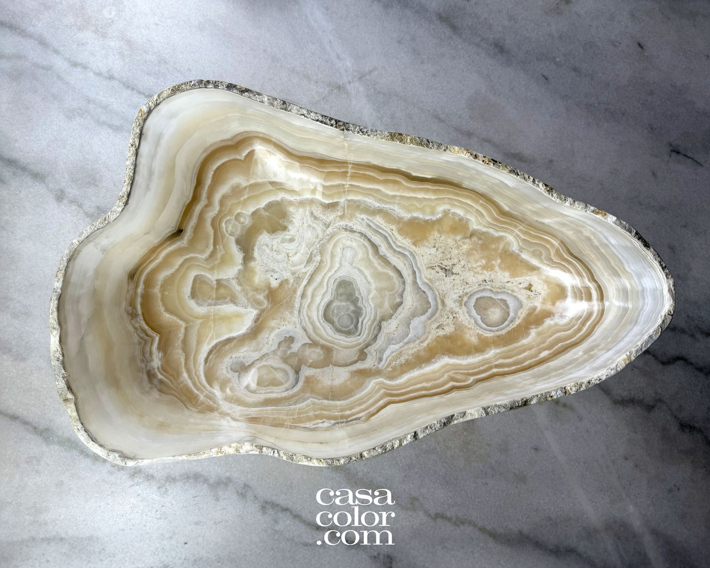 Large White Onyx Nacar Bowl, One Carved Single Piece of Stone.