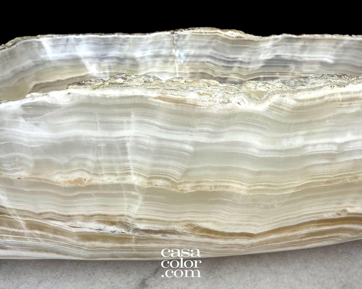 Large White Onyx Nacar Bowl, One Carved Single Piece of Stone.