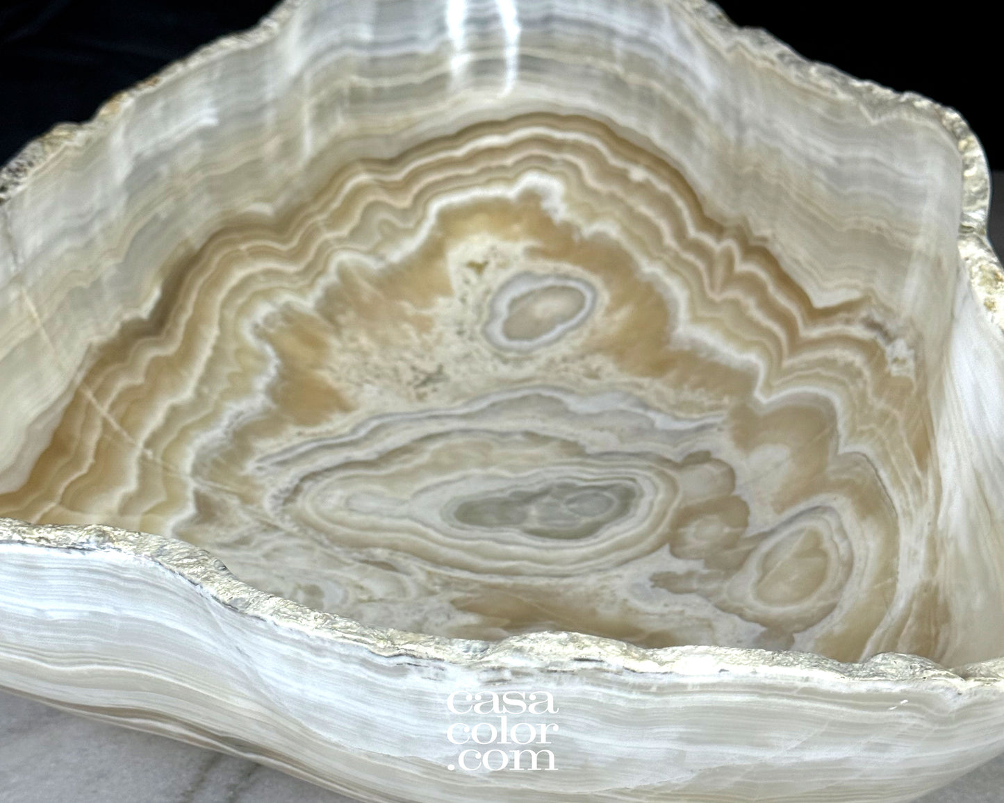 Large White Onyx Nacar Bowl, One Carved Single Piece of Stone.