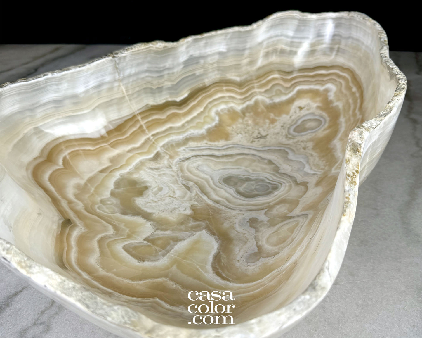 Large White Onyx Nacar Bowl, One Carved Single Piece of Stone.