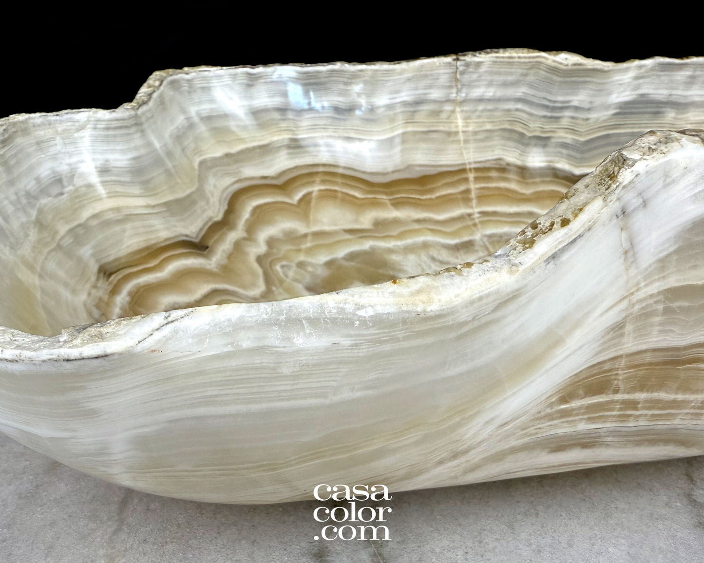 Large White Onyx Nacar Bowl, One Carved Single Piece of Stone.