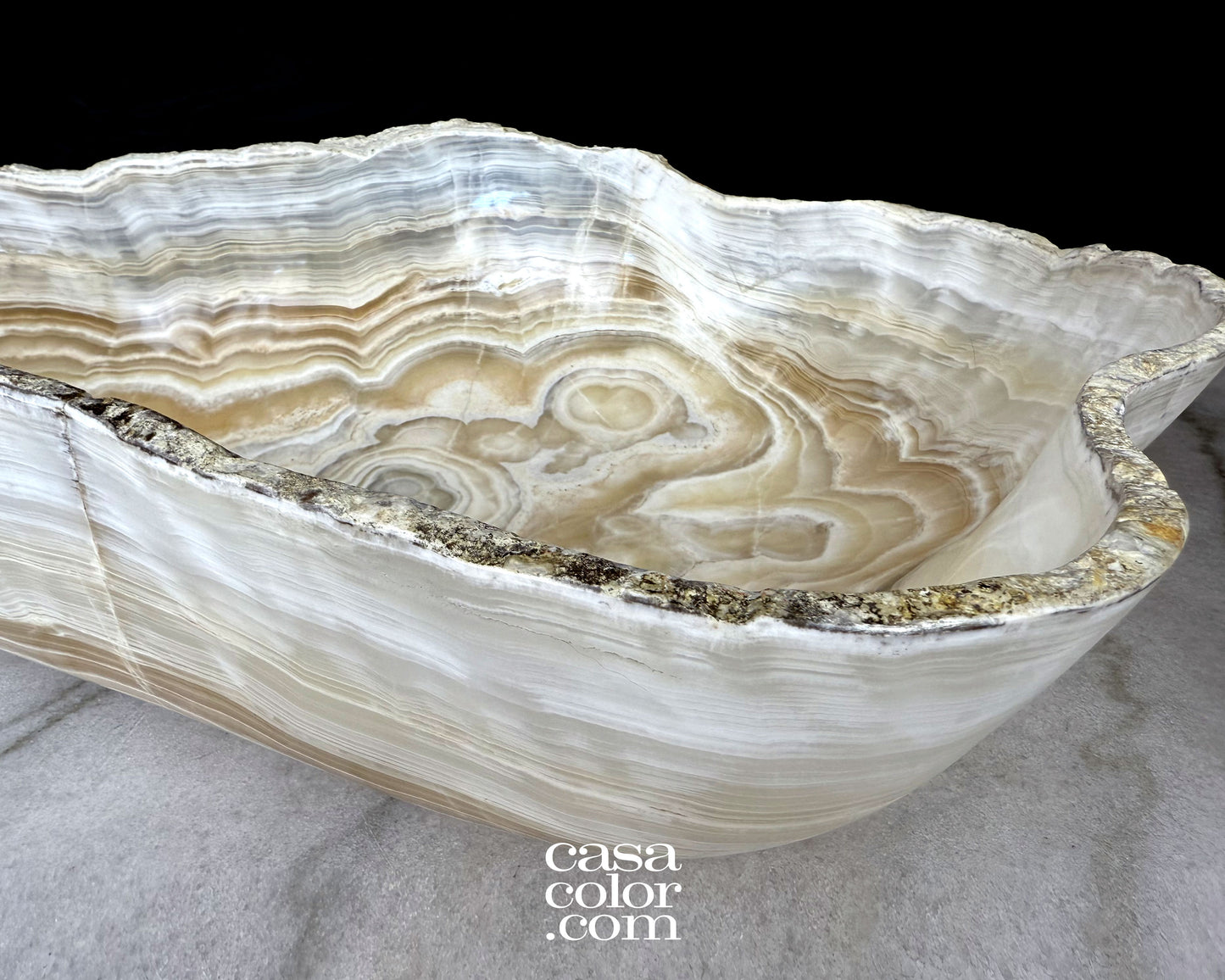 Large White Onyx Nacar Bowl, One Carved Single Piece of Stone.