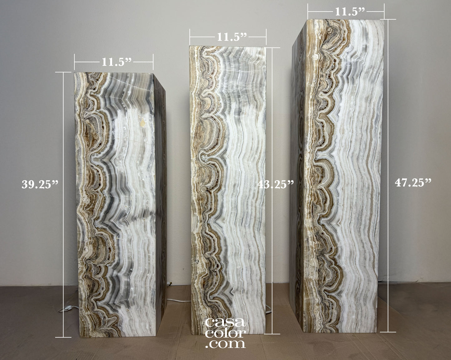 Magnificent Unique Set of Three Fiery Onyx Light Towers