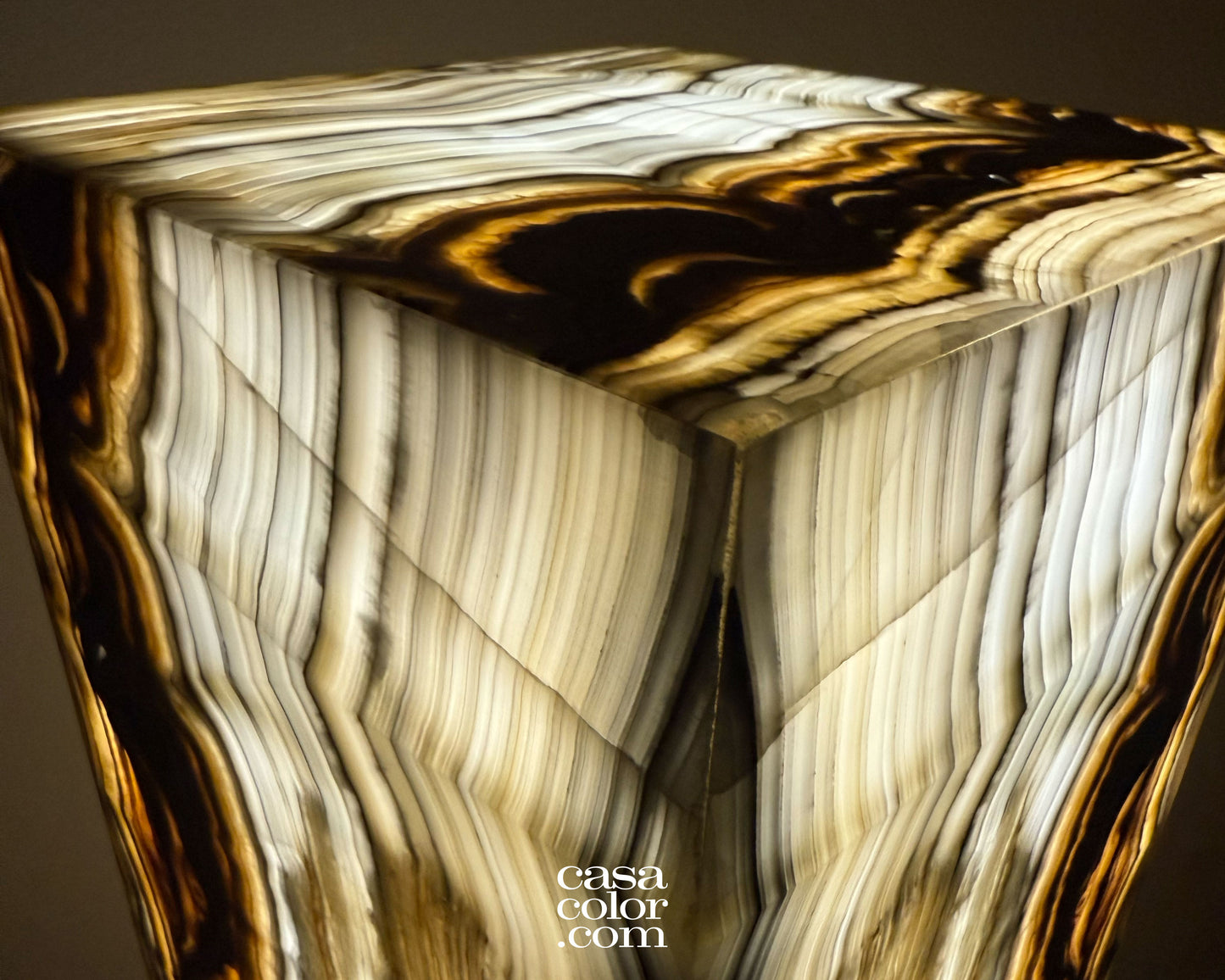 Magnificent Unique Set of Three Fiery Onyx Light Towers