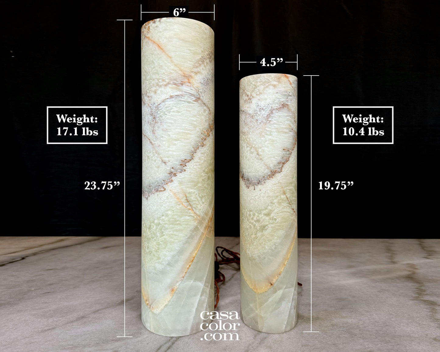 Set of Two Translucent Green and Beige Onyx Lamps