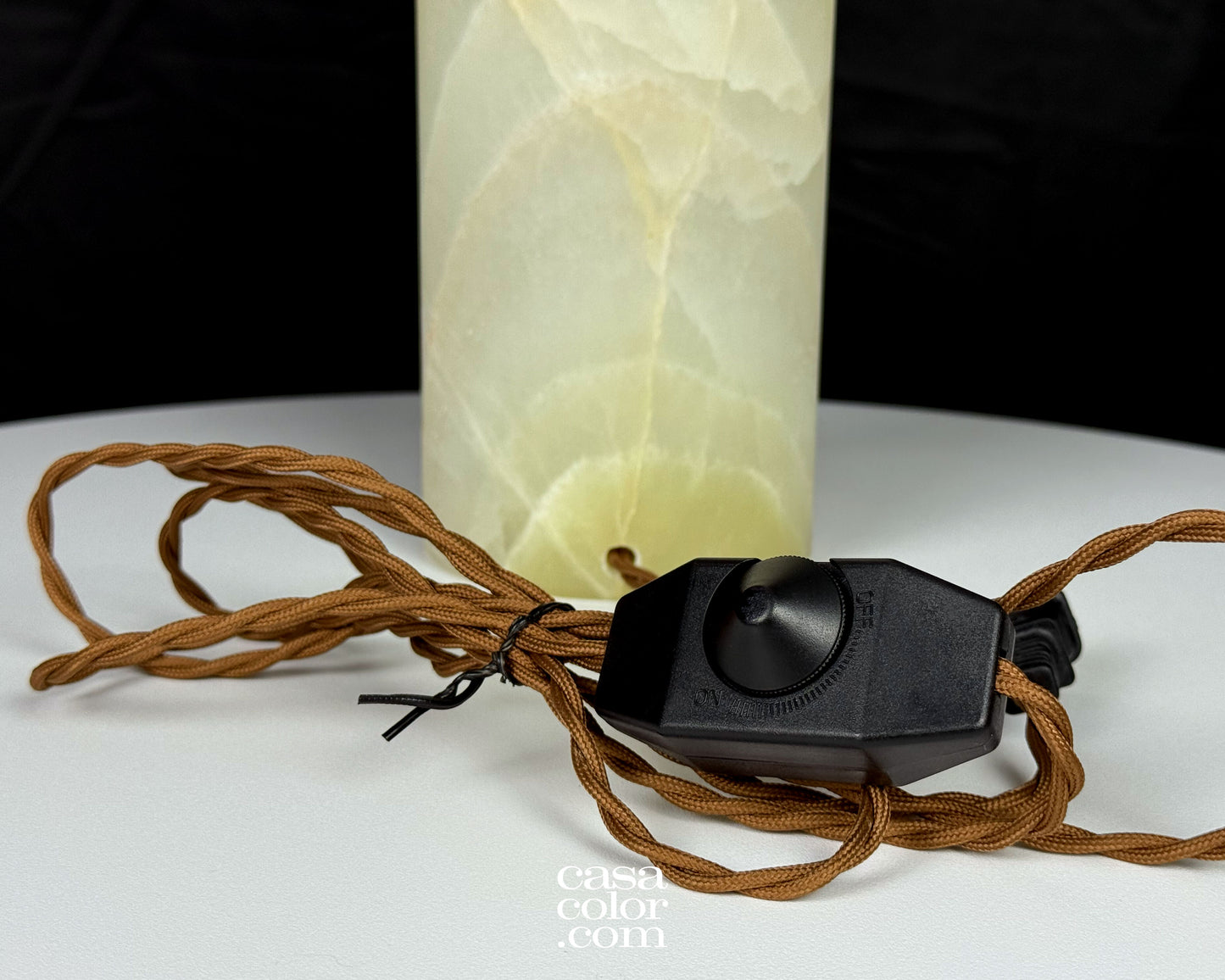 Set of Two Translucent Green and Beige Onyx Lamps