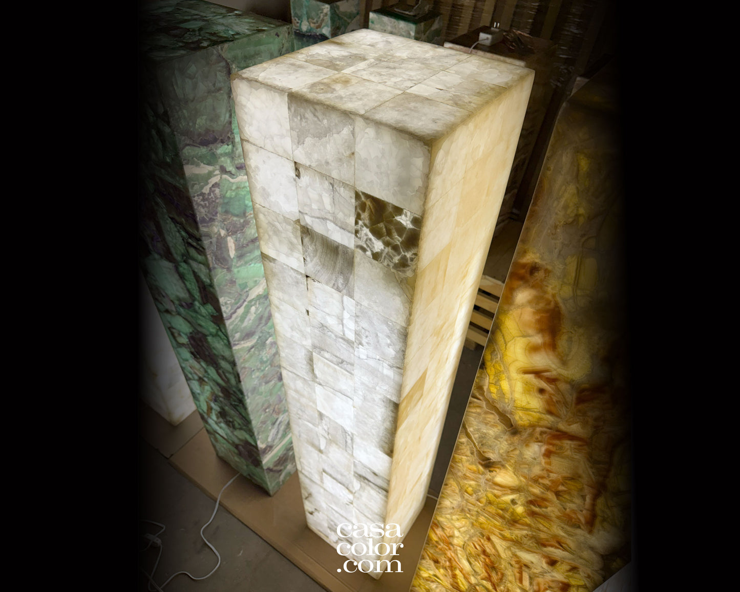 Tall White Onyx Mosaic Light Tower 60.5"