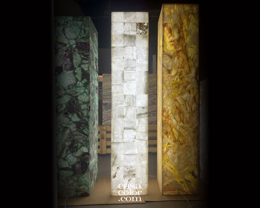 Tall White Onyx Mosaic Light Tower 60.5"