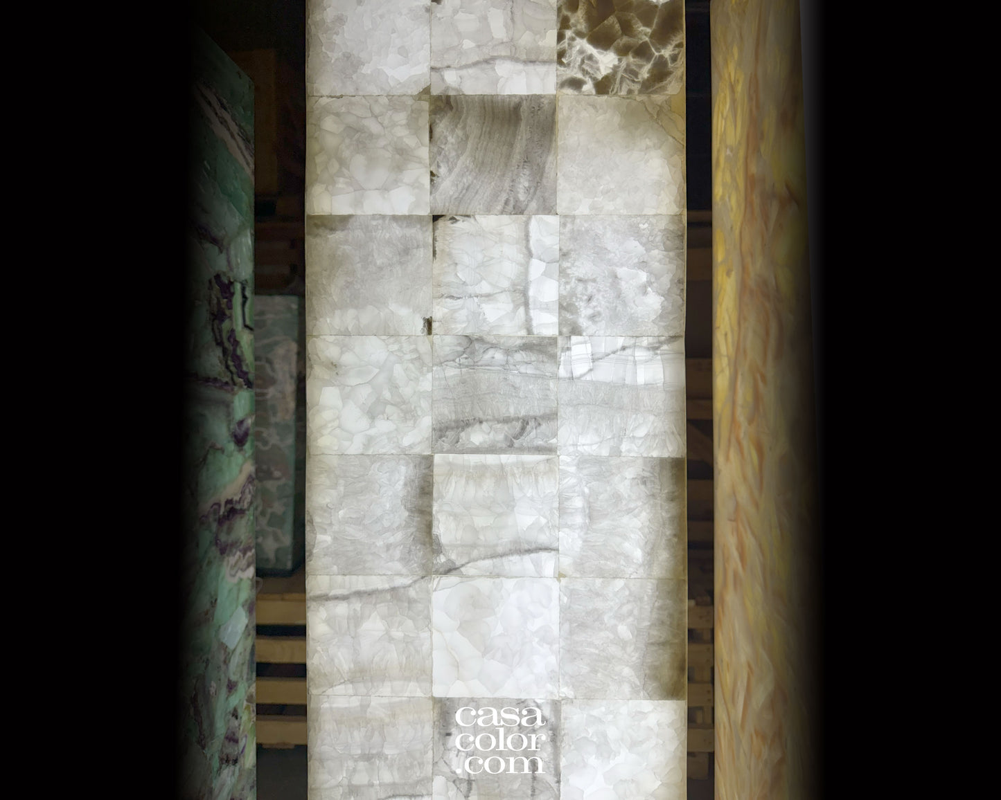 Tall White Onyx Mosaic Light Tower 60.5"