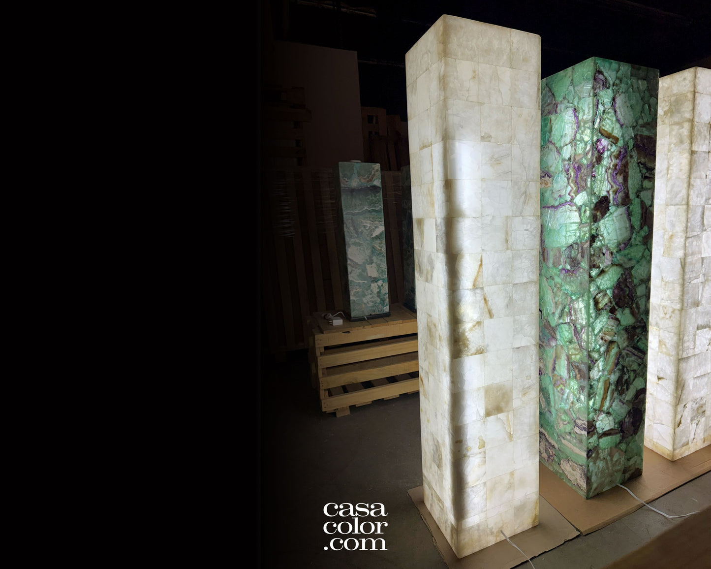 Tall White Onyx Mosaic Light Tower 60.5"