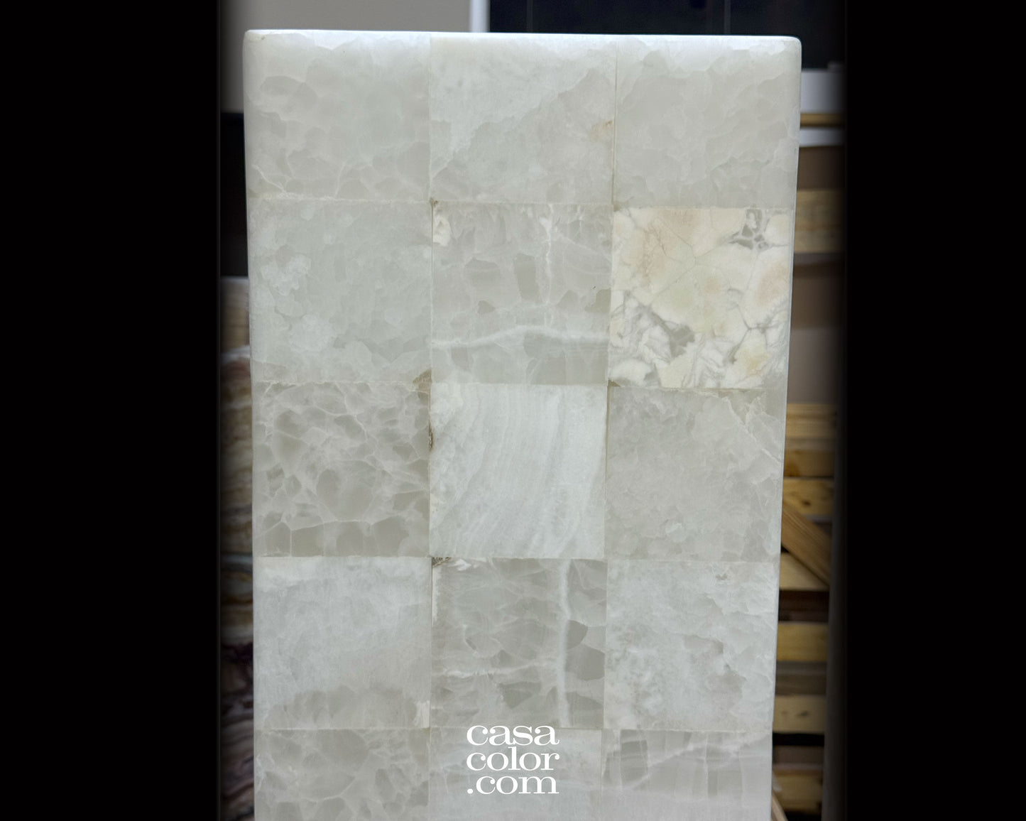 Tall White Onyx Mosaic Light Tower 60.5"