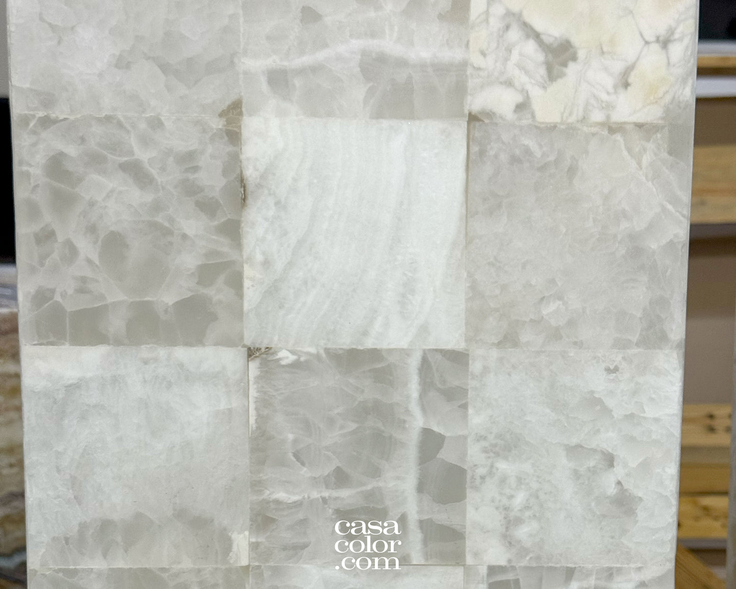 Tall White Onyx Mosaic Light Tower 60.5"