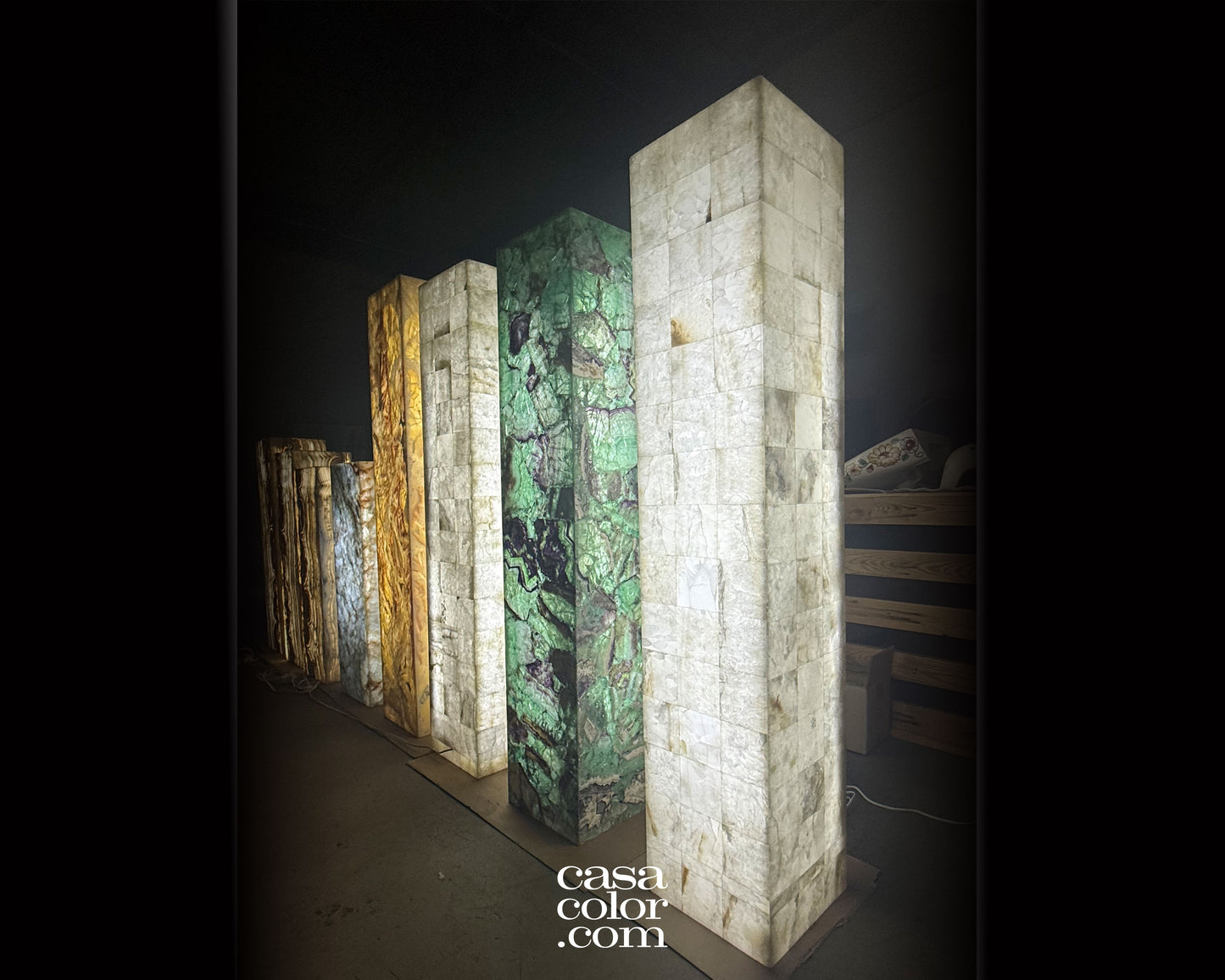 Tall White Onyx Mosaic Light Tower 60.5"
