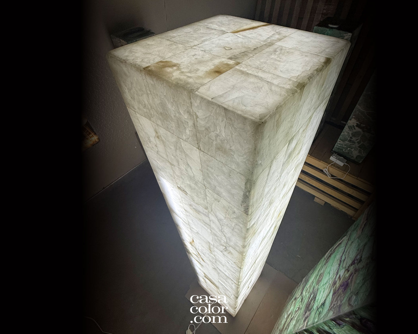 Tall White Onyx Mosaic Light Tower 60.5"