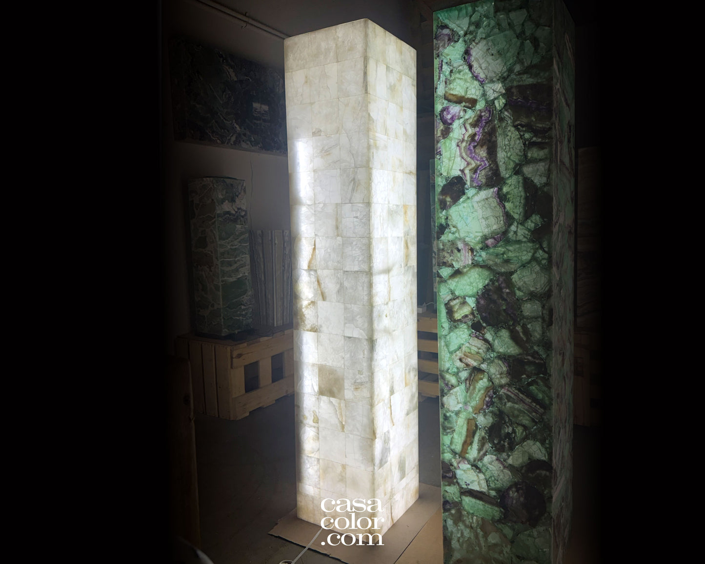 Tall White Onyx Mosaic Light Tower 60.5"