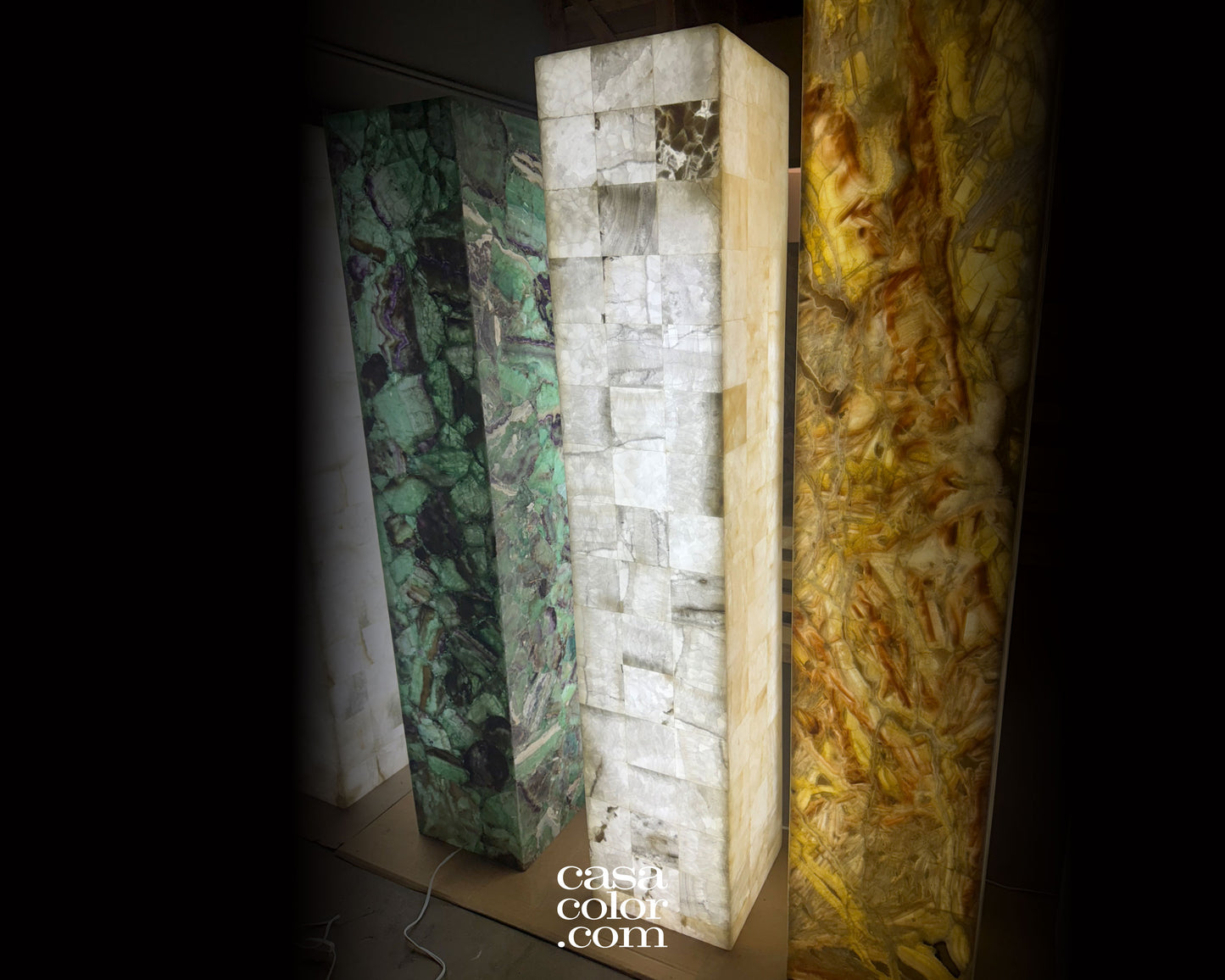 Tall White Onyx Mosaic Light Tower 60.5"