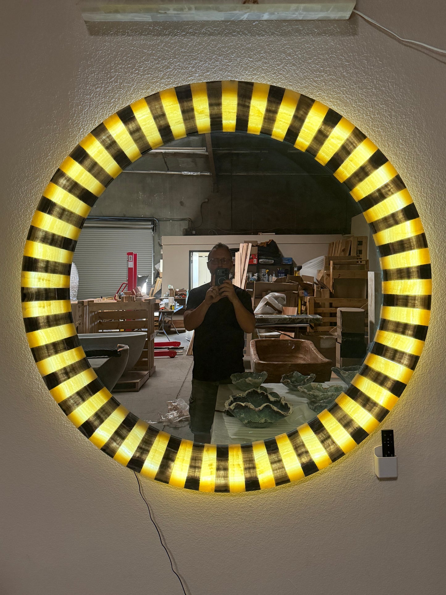 Super Large Circular Onyx Mirror.