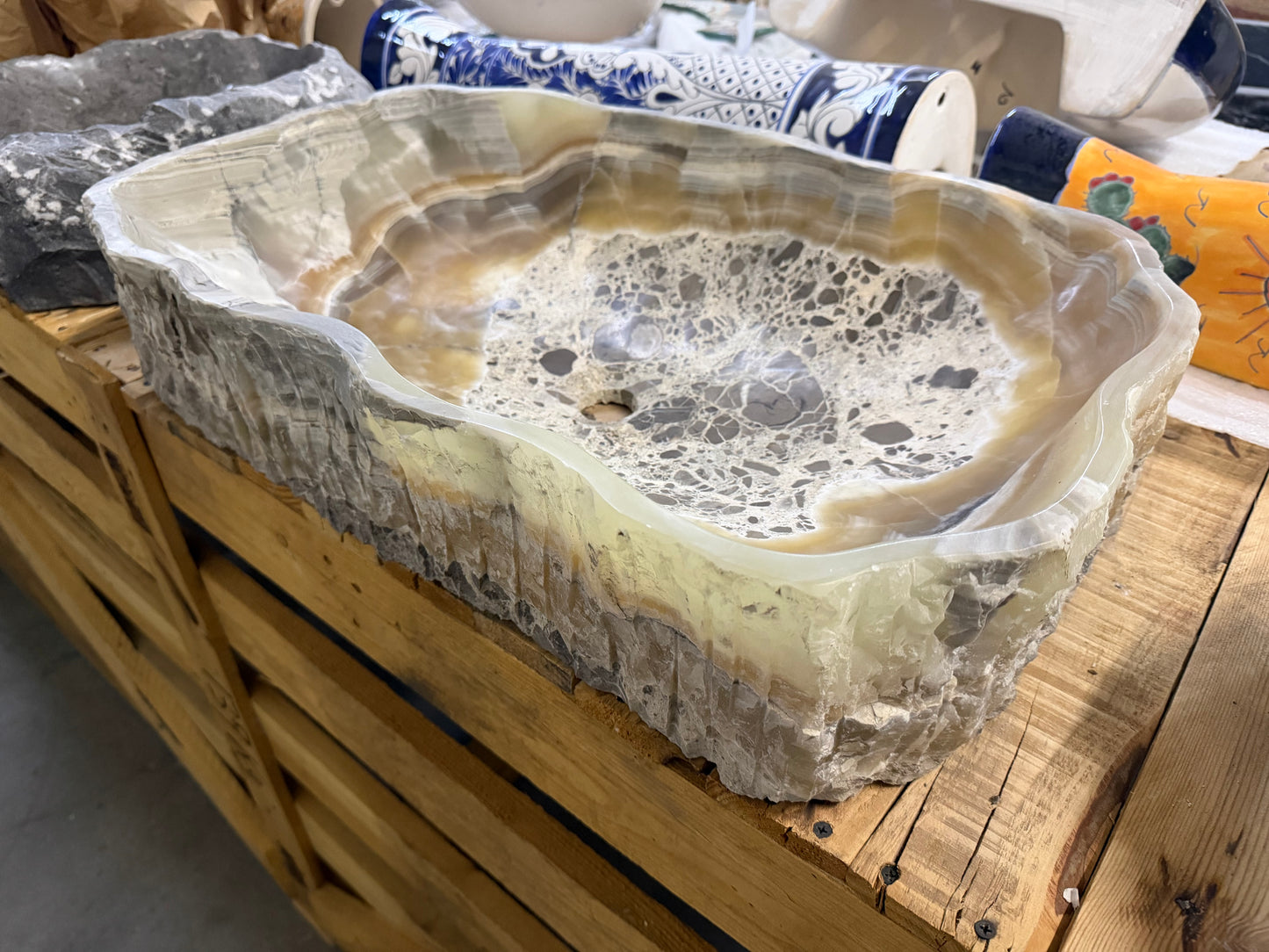 Rectangular Hand-Carved Onyx Stone Vessel Sink