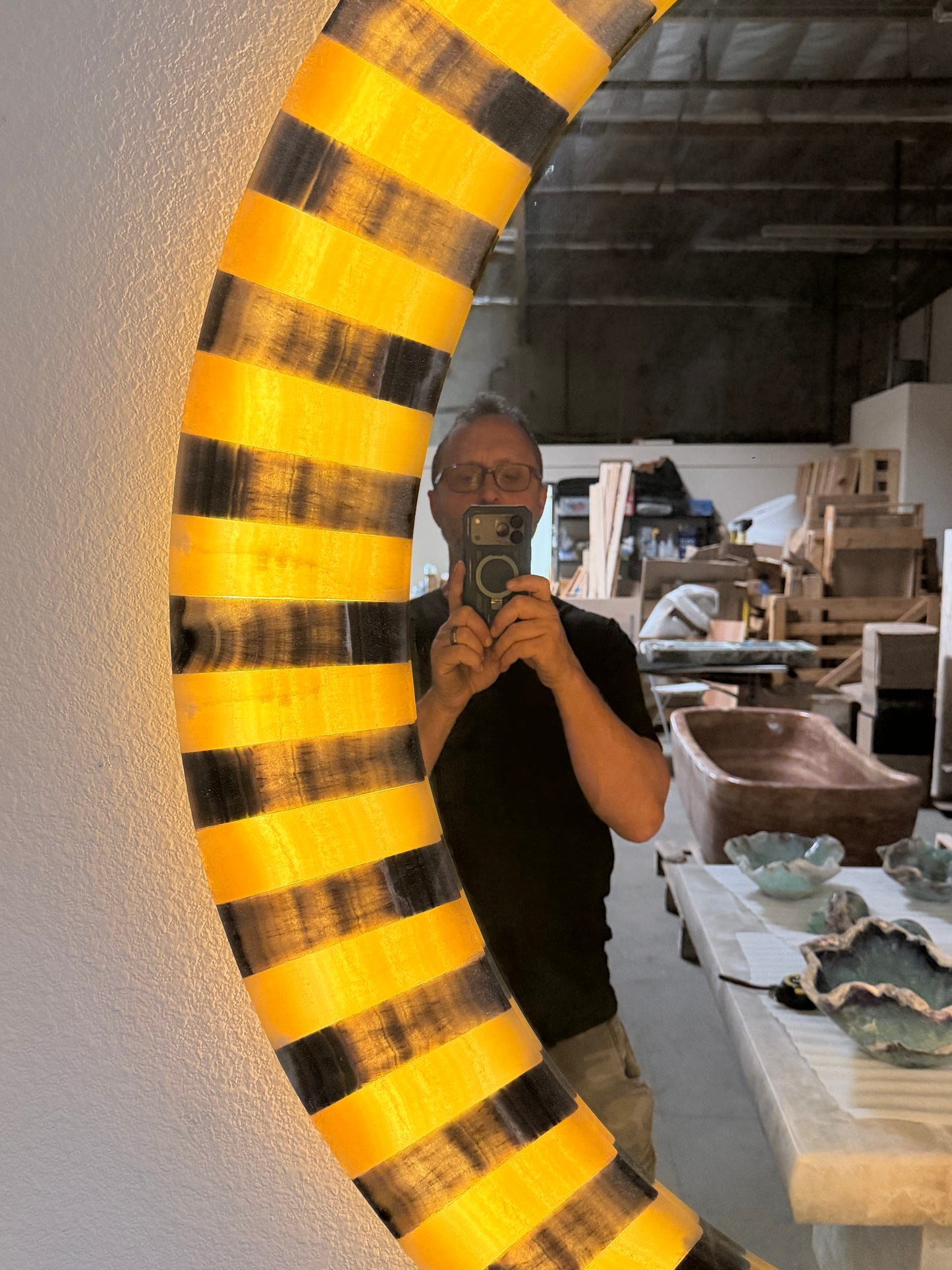 Super Large Circular Onyx Mirror.