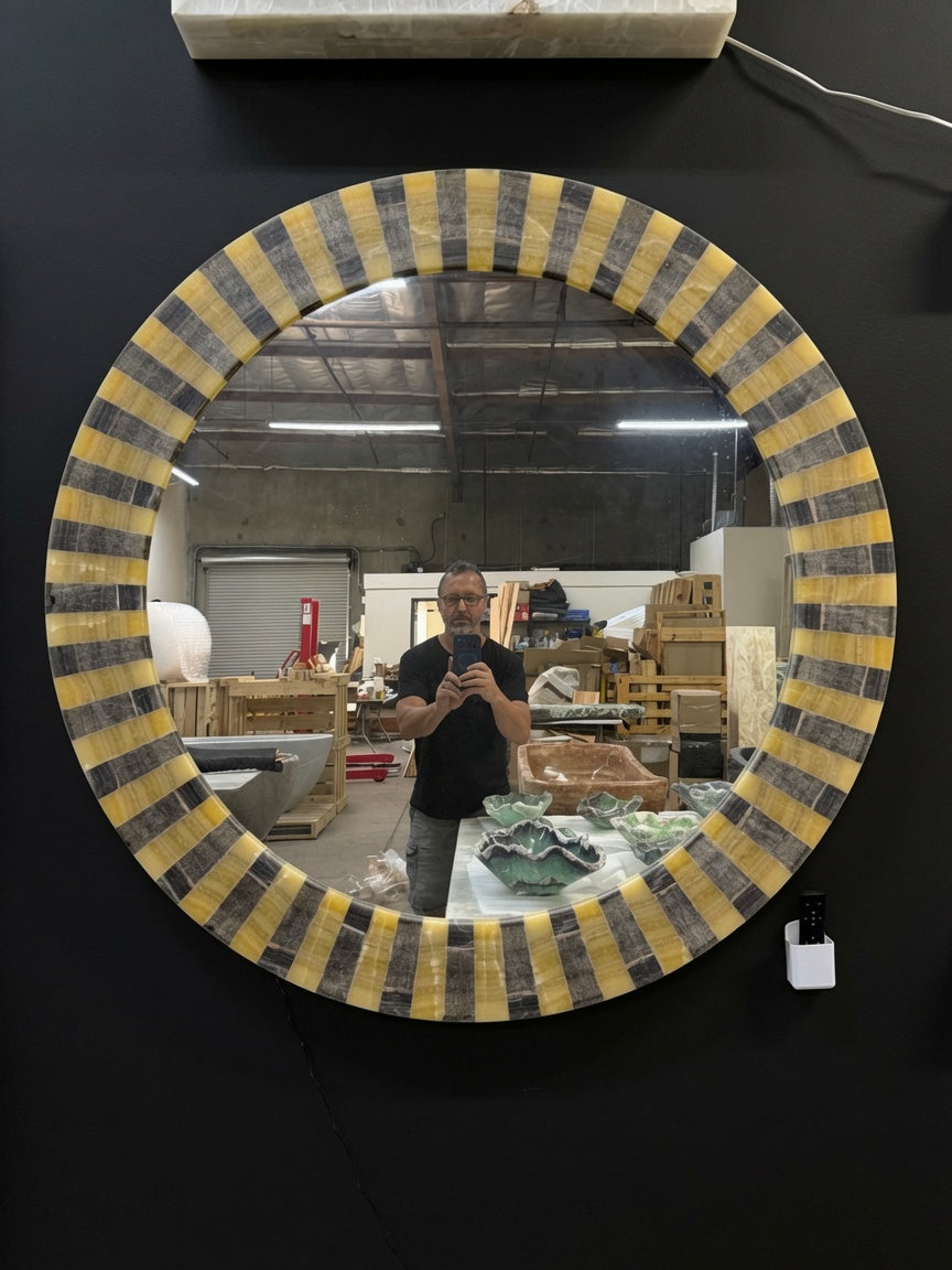 Super Large Circular Onyx Mirror.
