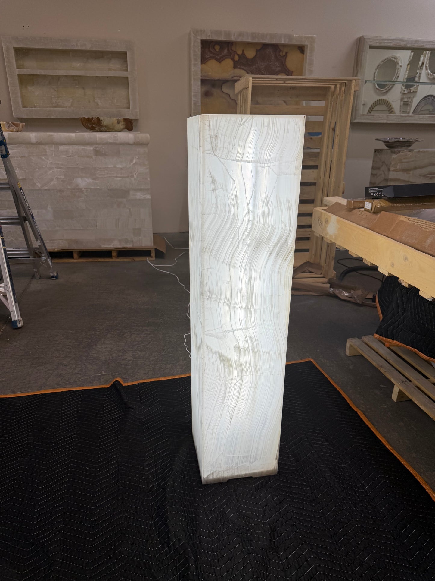 Super Tall White Nacar Onyx Glossy Finished Tower 51"x12"