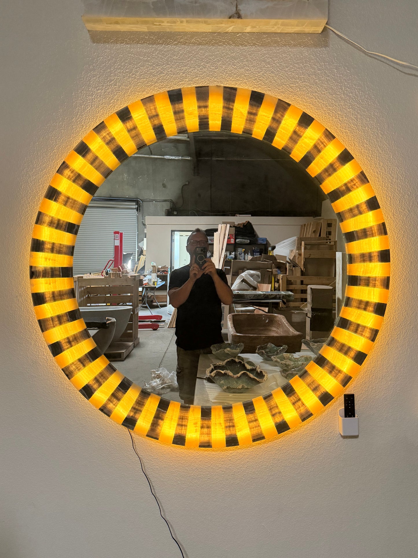 Super Large Circular Onyx Mirror.