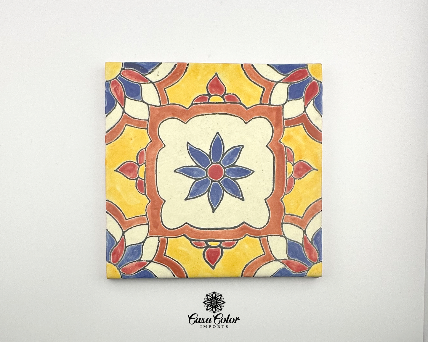 Flor de Primavera Hand Brush Handmade decorative Azulejo Talavera tiles. 6x6  Matte finish