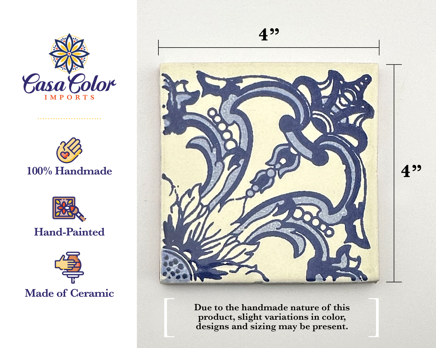 25 Decorative Talavera Tile. Azul Colonial. Colonial Style 4x4