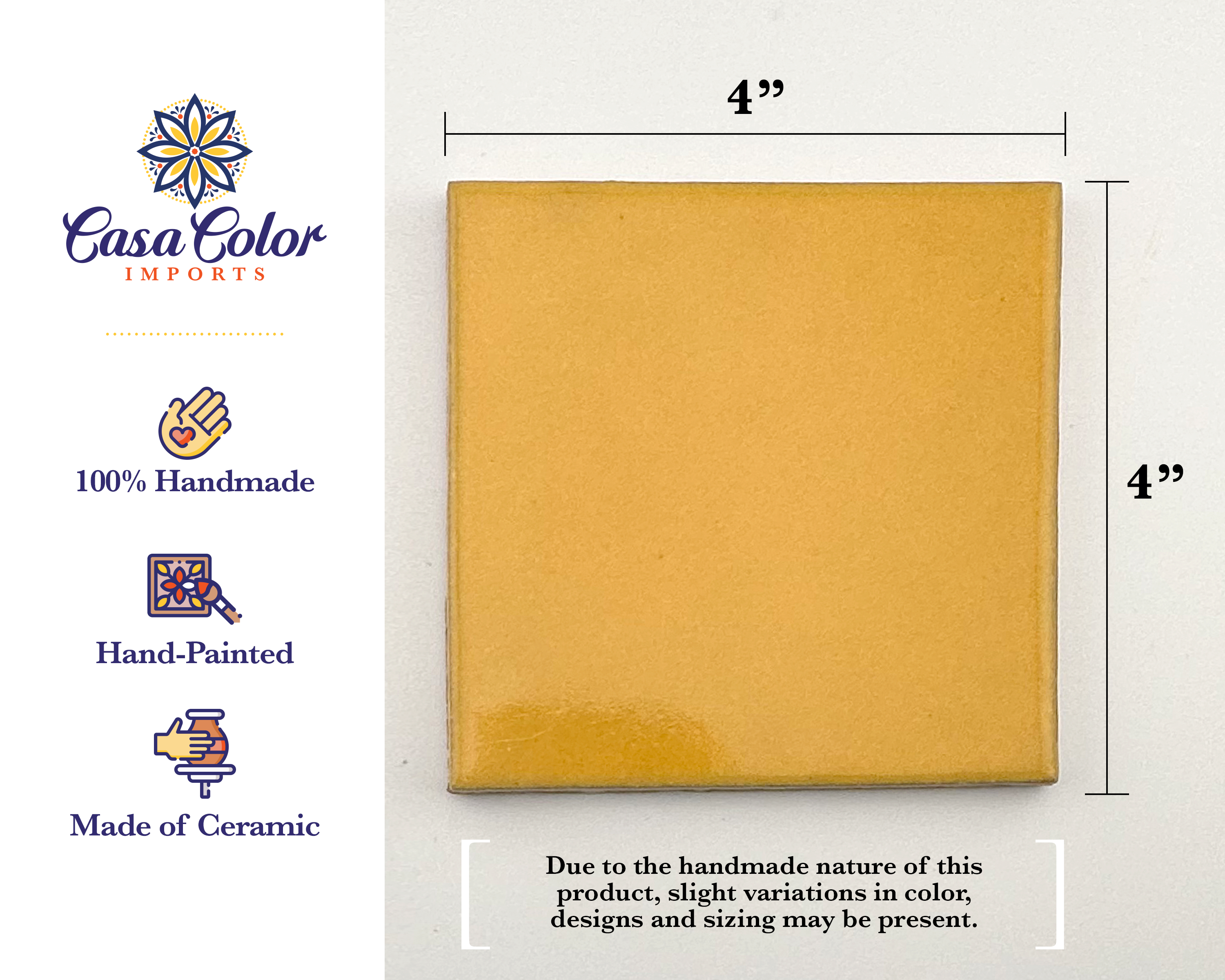 50 Glossy Mustard Decorative Hand painted Tiles. 4X4. – Casa Color Decor