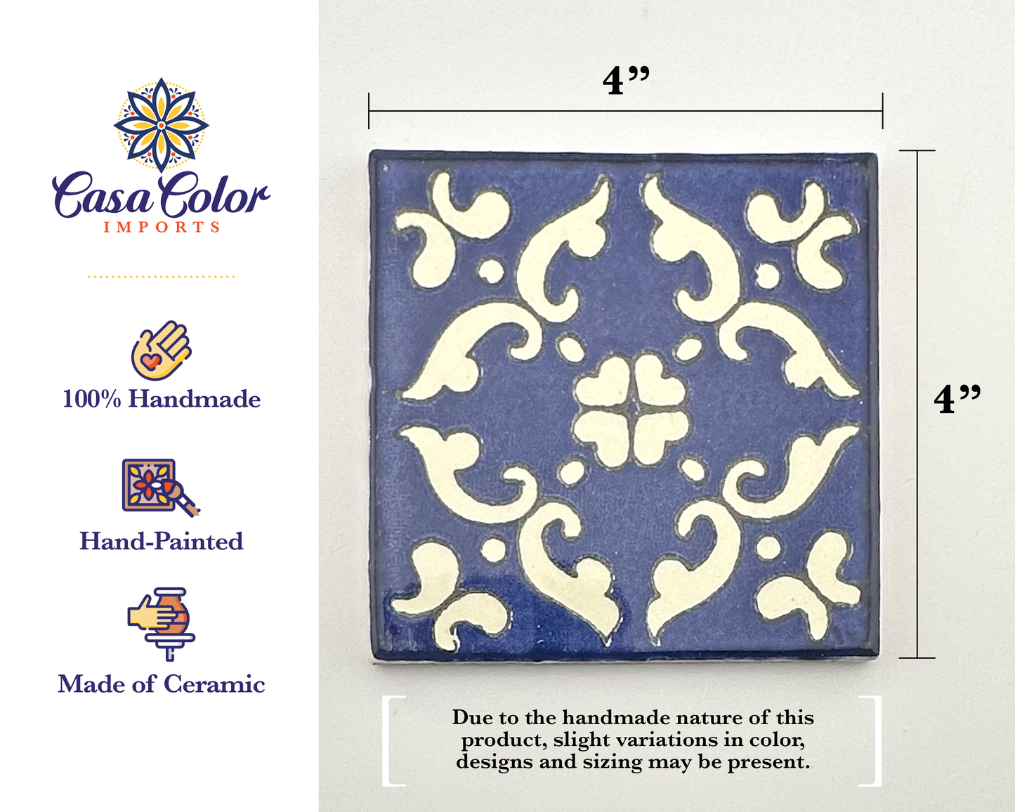 25 Decorative Talavera Tile, Azul Mar, Mediterranean style 4X4