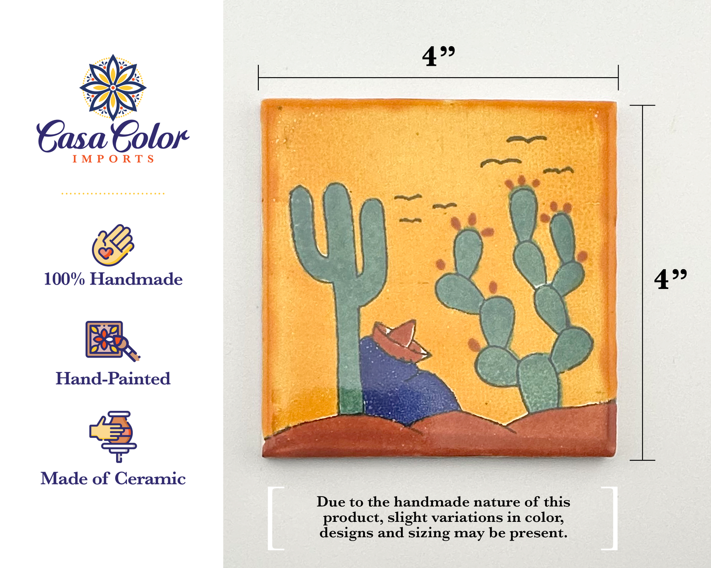 25 Decorative Talavera Tile, Desert Style. 4X4