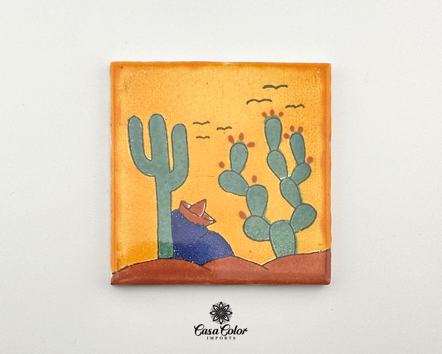 Talavera Tile 4 by 4. Desert style with cactus pictures.